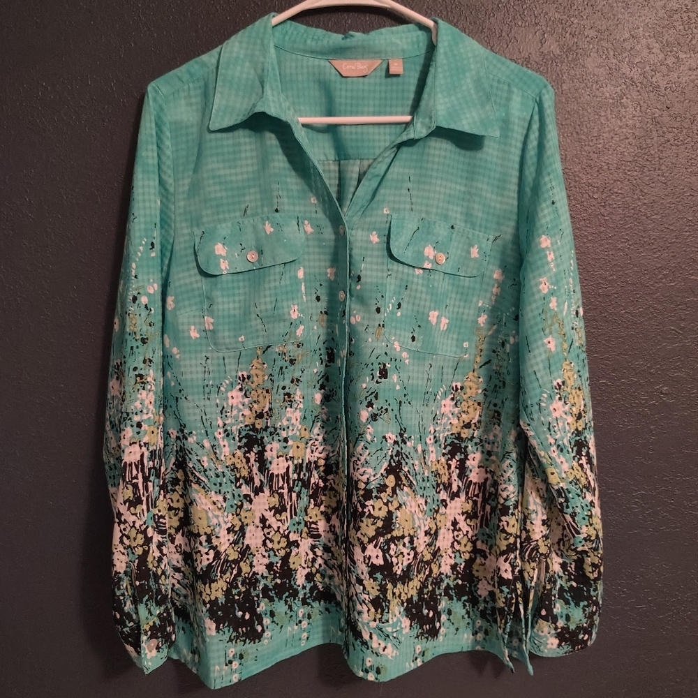 Western Turquoise Abstract Front Upper Pockets  Rodeo Button Down Shirt